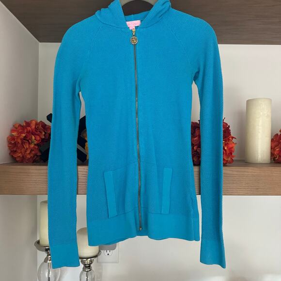 Lilly Pulitzer Zip Down Waffle Hoodie in Teal - Picture 2 of 7